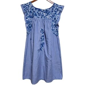 Mi Golondrina Flores Short Dress in Blue Stripe Size Medium